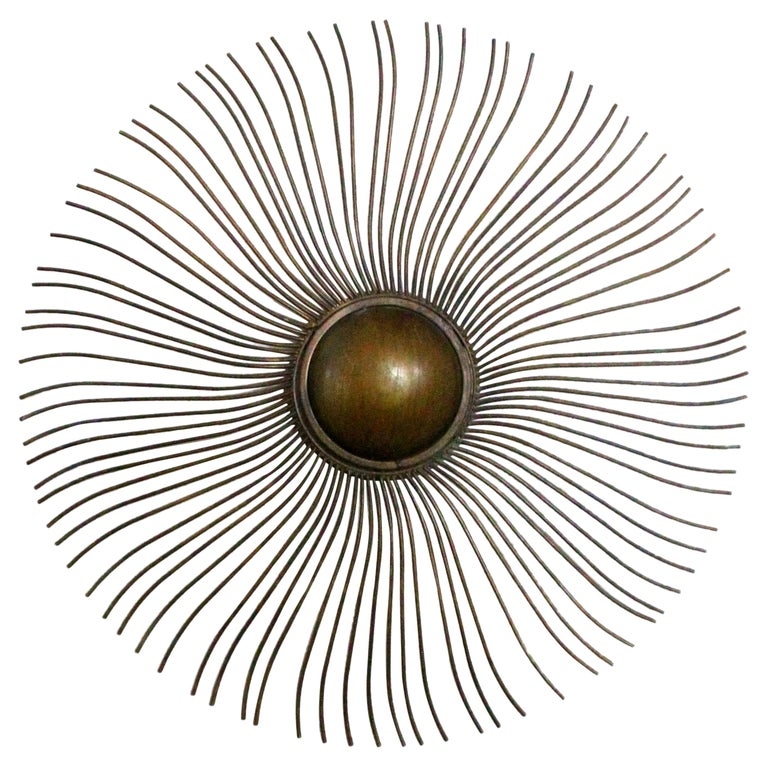 Wall Sculpture Brutalist Style with Wavy Rays and Domed Center