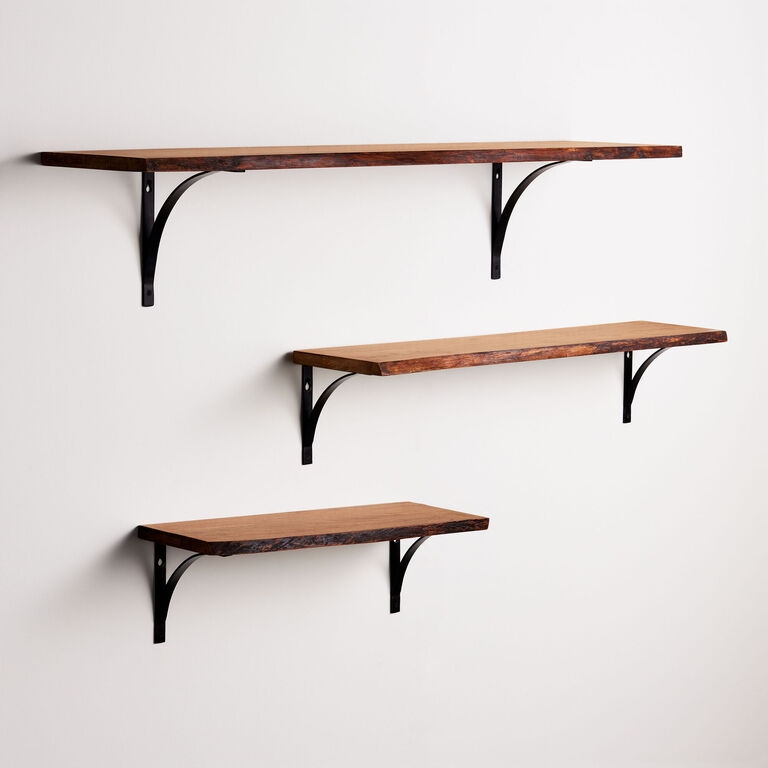 Wall Shelf Organic Edge Wood Planks with Curved Brackets Rustic Industrial