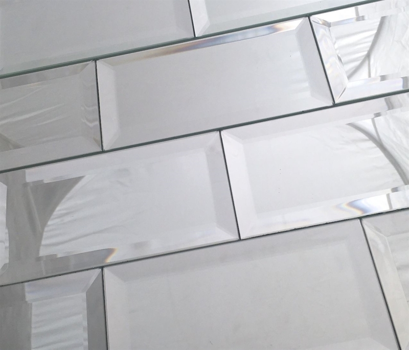 Wall Tile Wide Beveled Mirror Finish in Subway Format Glam Style