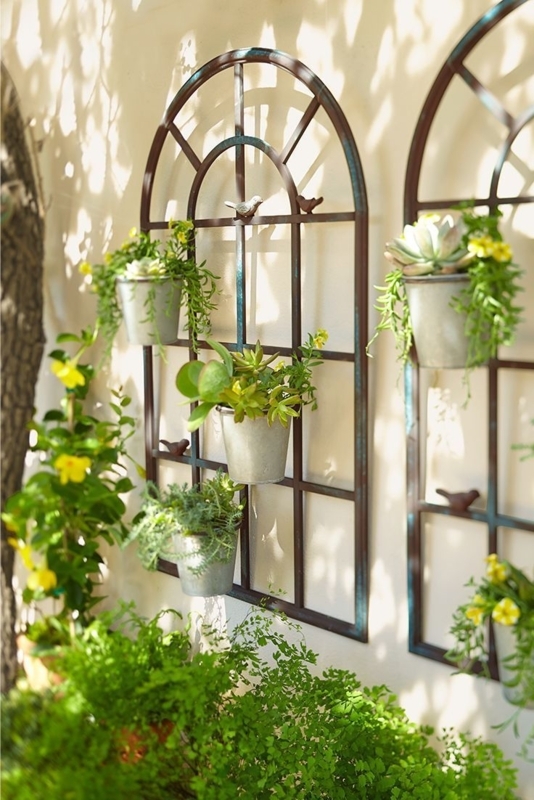 Wall Trellis Arched Window Silhouette Galvanized Buckets