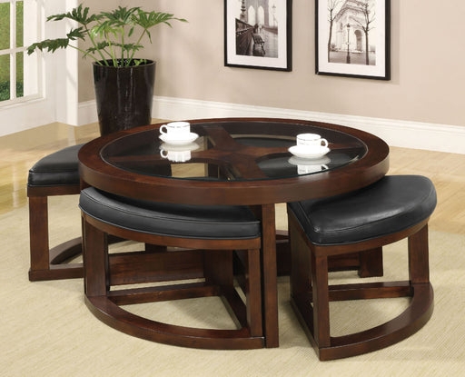 Walnut Brown Coffee Table Set, Glass Top, X-Frame Support, Nested Seating