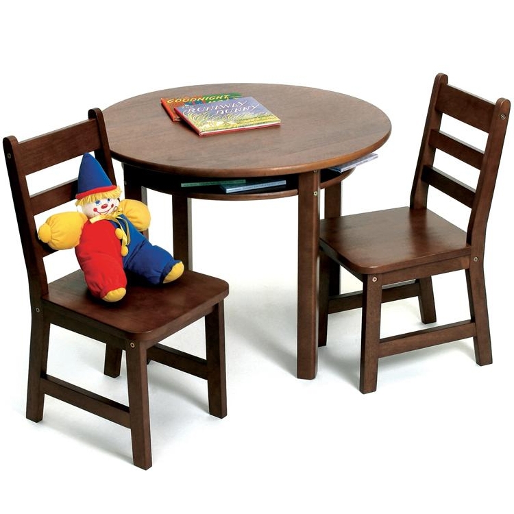 Walnut Brown Kids Table Set featuring Under-Table Storage Shelf