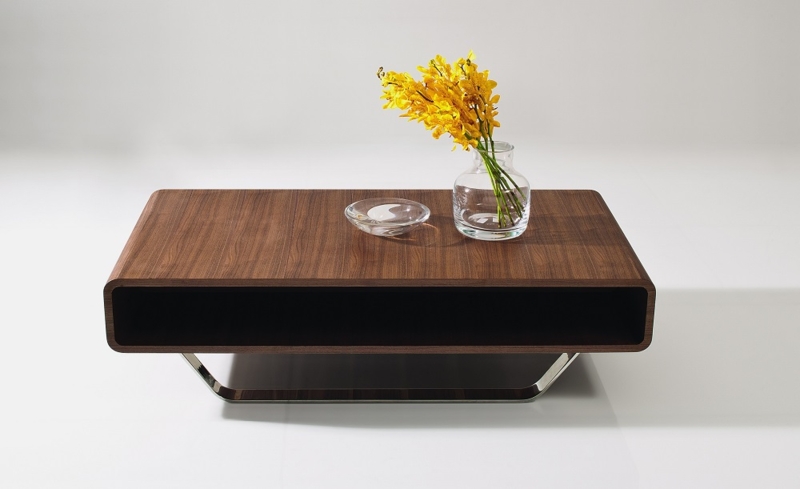 Walnut Coffee Table with Rounded Shell and Open Storage Niche