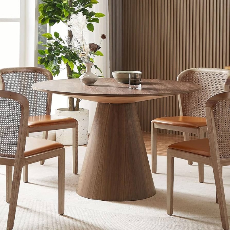 Walnut Cone Pedestal Dining Table Mid-Century Modern Design