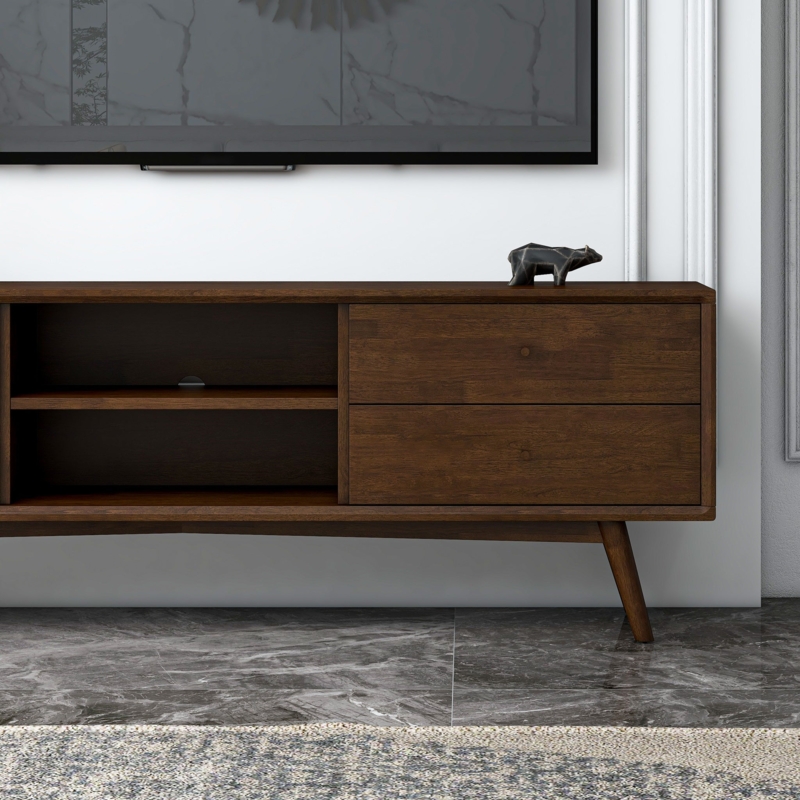 Walnut Mid-Century TV Stand with Sleek Integrated Pulls