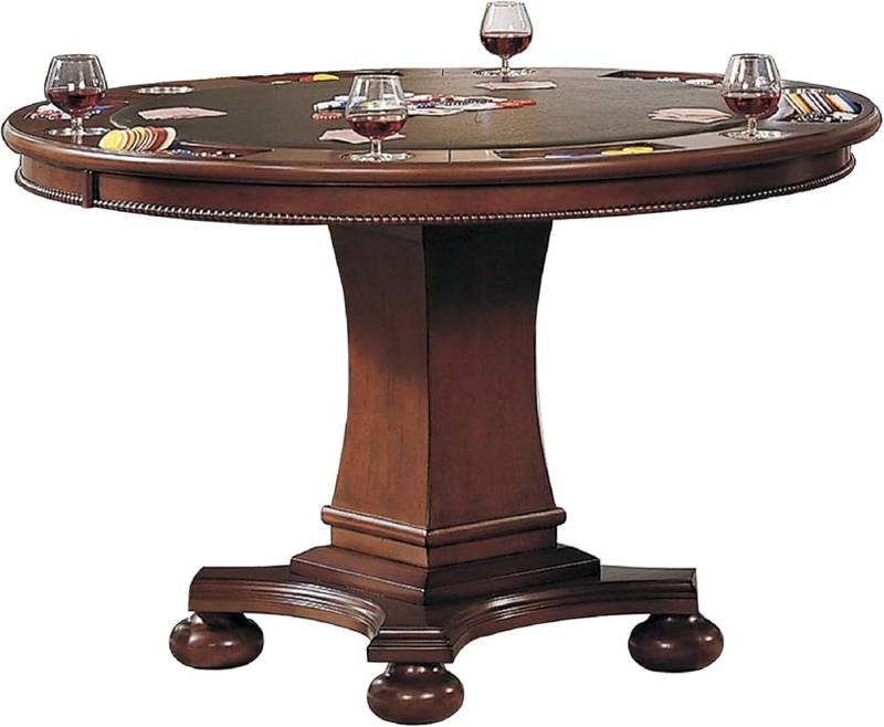 Walnut Pedestal Game Table with Beaded Trim and Cup Holders