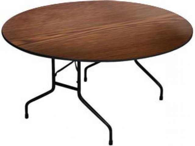 Walnut Round Folding Table, 48 Inch Wood Grain Laminate with Black Legs