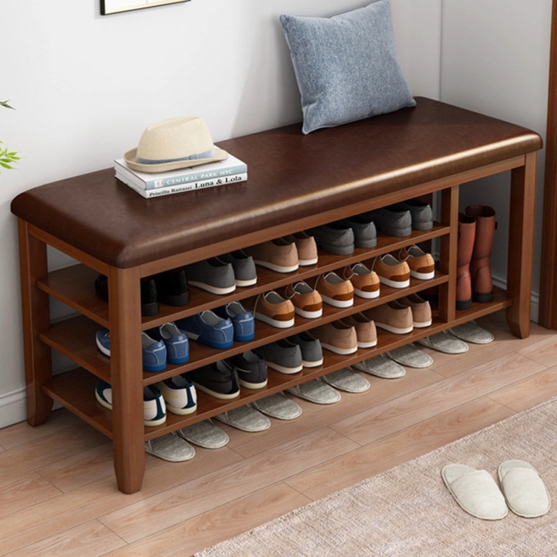 Walnut Shoe Storage Bench Tall Boot Niche Padded Seat Entryway