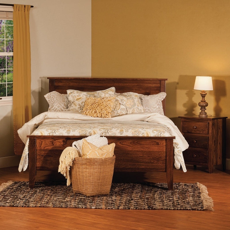 Walnut Stain Shaker Bed featuring Traditional Recessed Panels
