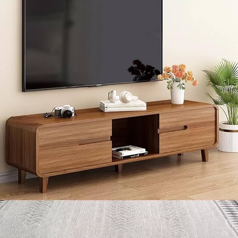Walnut TV Stand with Rounded Corners and Recessed Pulls