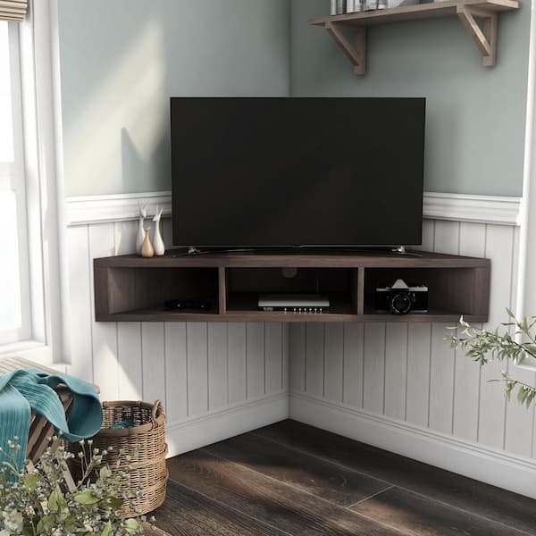 Walnut Wall Mounted Console with Modern Farmhouse Style and Cubbies