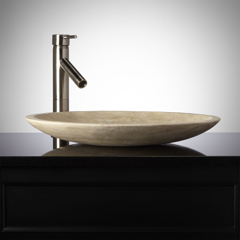 Warm Beige Stone Vessel Sink: Organic Rim Tall Faucet