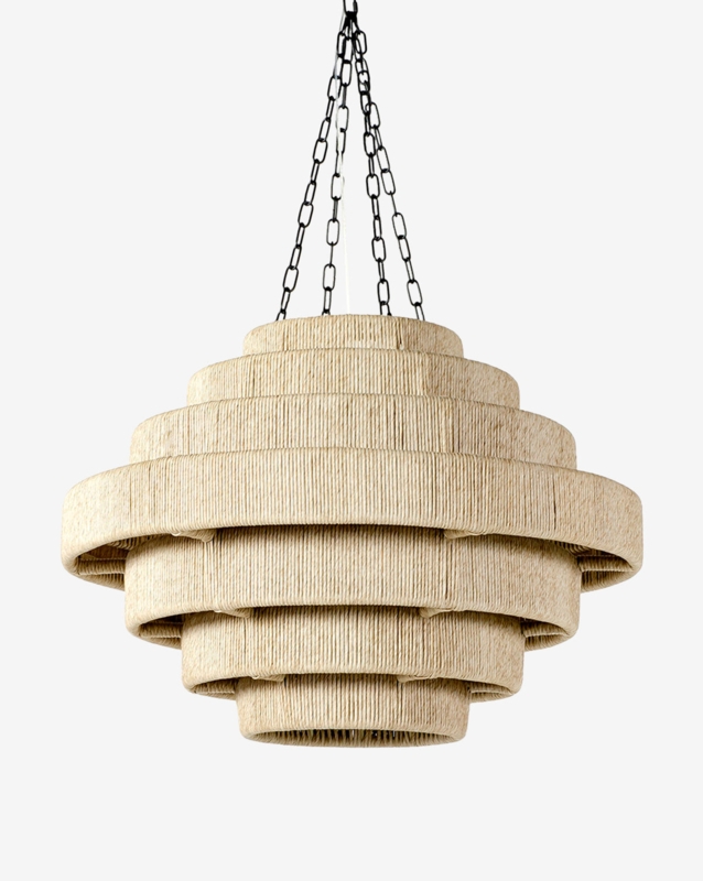 Warm Beige Tiered Rope Pendant, Coastal Woven Chandelier.