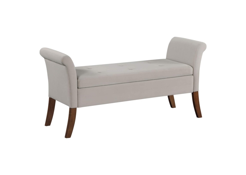 Warm Beige Velvet Storage Bench with Rolled Arms and Flared Legs