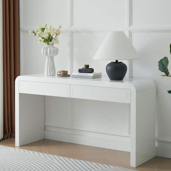 Waterfall Console Table with Curved Edges and Two Recessed Drawers