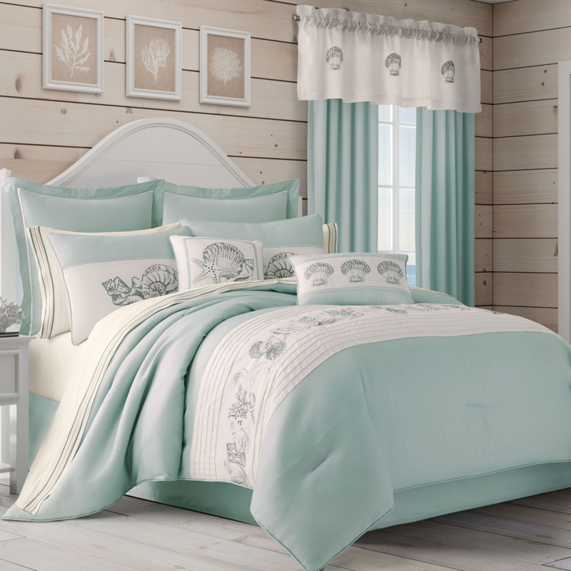 Waters Edge Pale Blue Seashell Coastal Comforter Bedding by Royal Court Home
