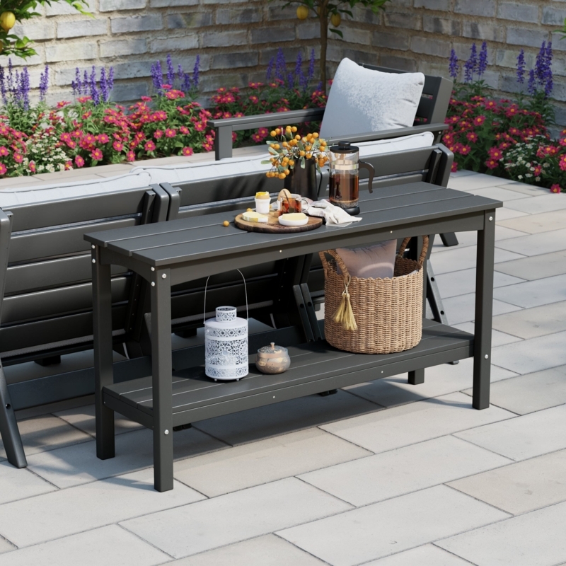 Weather Resistant Console Table, Slatted Poly Lumber Patio Shelf