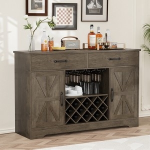 Weathered Gray Buffet Sideboard with X-Frame Barn Doors