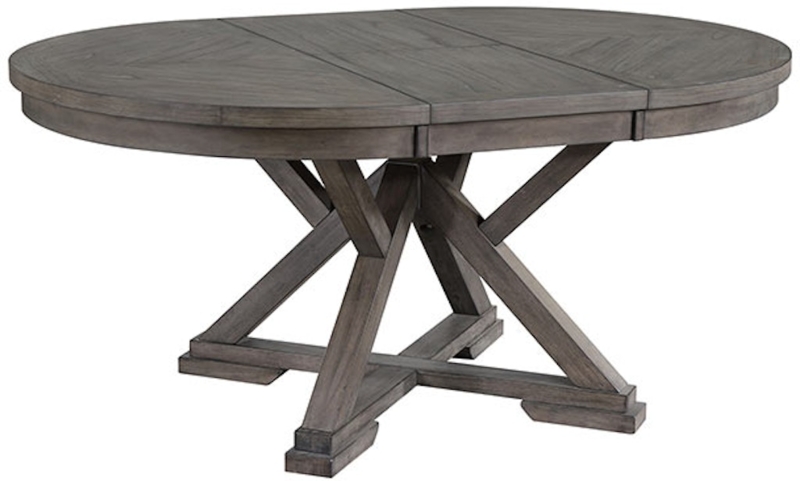 Weathered Grey Dining Table with Architectural X-Base and Butterfly Leaf