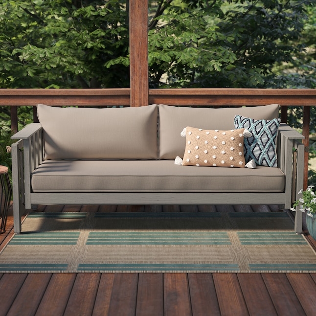 Weathered Grey Patio Sofa Glider with Braided Cord Accents and Slat Sides