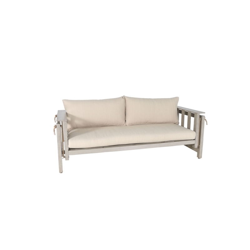 Weathered Steel Patio Seating Glider with Rope Accents and Slatted Sides