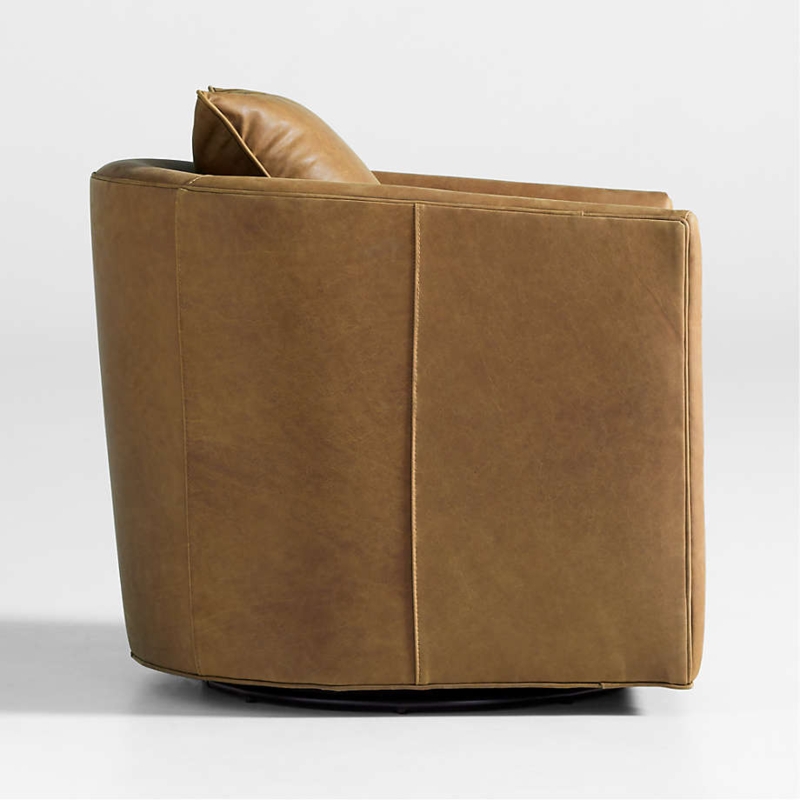 Welted Edges Accent Chair Leather Swivel Barrel Back Matching Pillow