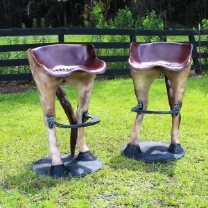 Western Rustic Bar Stools Horse Leg Base Tractor Seat Tail Detail
