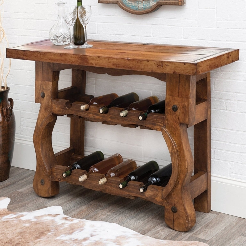 Western Style Wine Console Table with Chunky Curved Legs and Plank Top