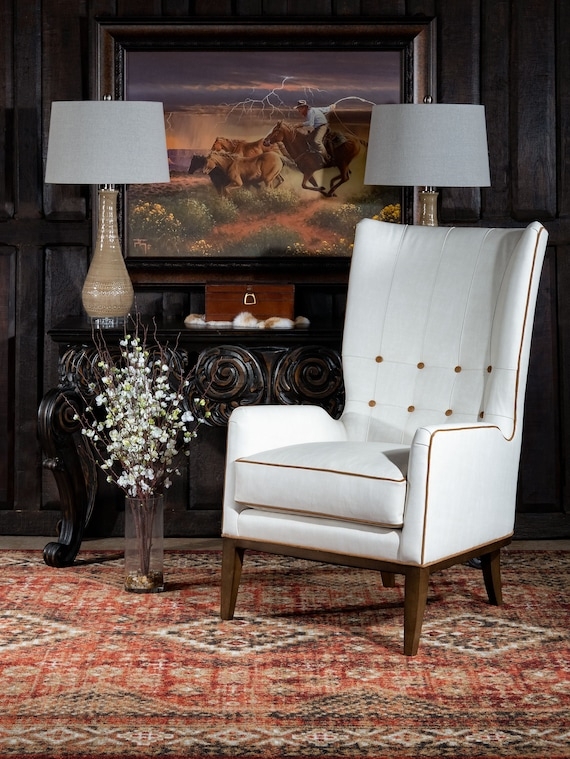 Western Style Wingback Chair with Contrast Piping Detail