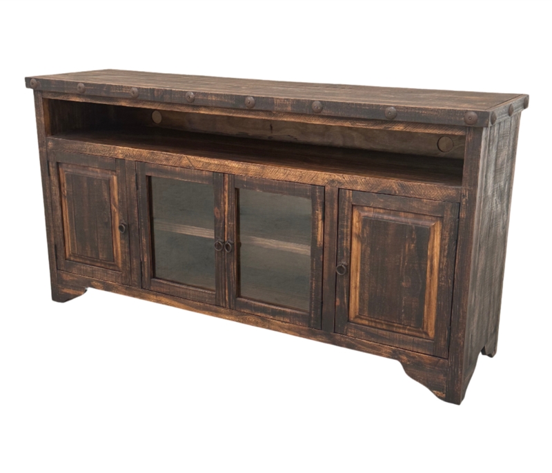 Western TV Stand with Metal Stud Accents and Distressed Finish