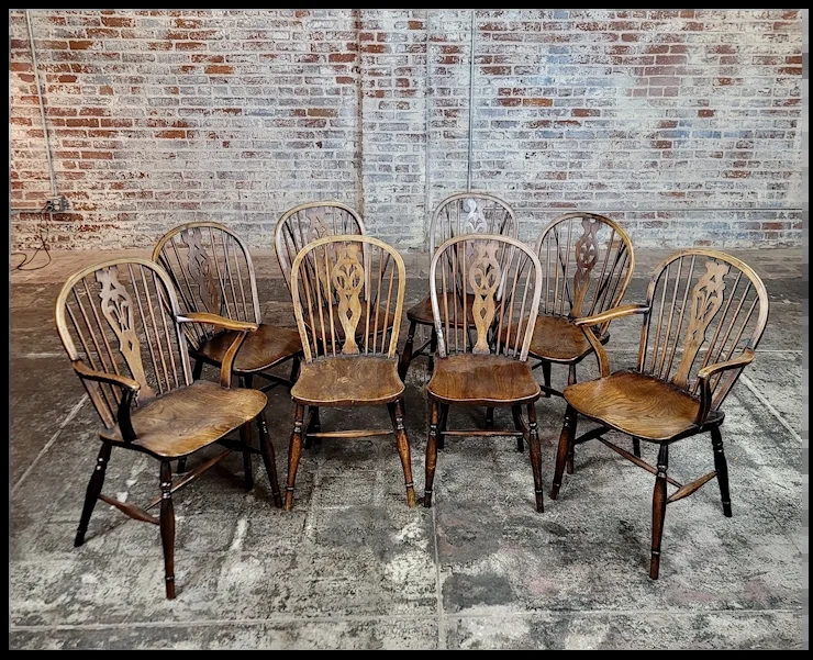 Wheel Back Windsor Chairs Set Hoop Frame Spindle