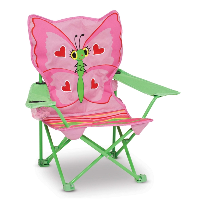 Whimsical Pink Folding Chair for Kids with Butterfly Back and Cup Holder