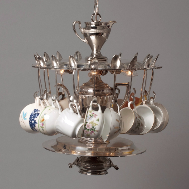 Whimsical Tea Party Chandelier: Repurposed Silverware, Hanging Teacups.