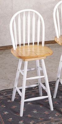 White and Natural Bar Stool with Arched Back, Two-Tone Wooden Bar Stool.