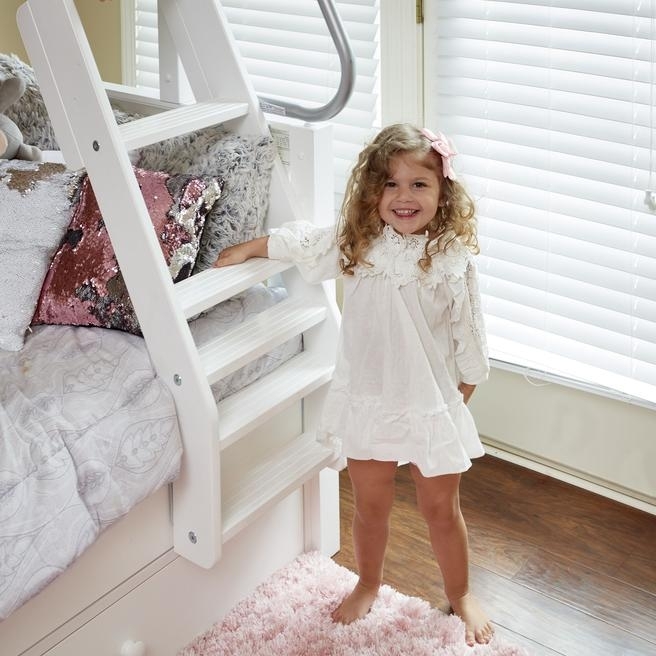 White Bunk Bed with Safety Handrail and Wide Ladder Steps