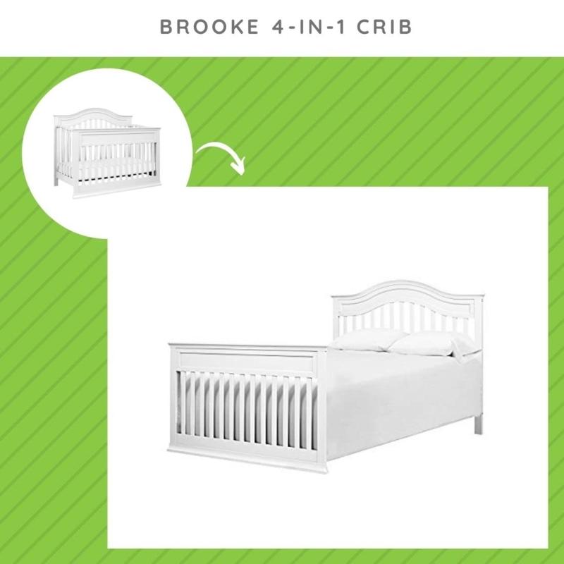 White Convertible Crib: 4-in-1 Design, Curved Slatted Headboard.