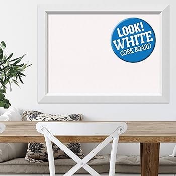 White Cork Board with Crisp Mitered Wood Frame, Modern Farmhouse.