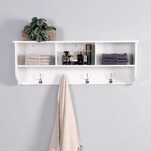 White Entryway Wall Rack with Triple Cubby Organization