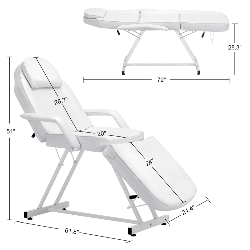White Facial Massage Bed with 3-Section Adjustable Design