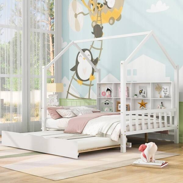 White House Bed featuring Integrated Cubbies and a Pull Out Trundle.