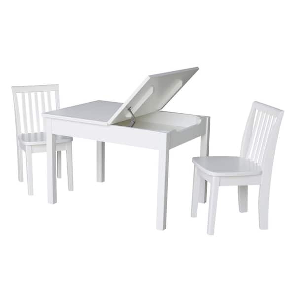 White Kids Table Set with Lift Top Storage and Slatted Chairs