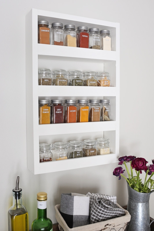White Kitchen Shelving 4-Tier Painted Wood Farmhouse Spice Organization