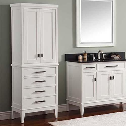 White Linen Tower with Four Drawers and Matte Black Hardware
