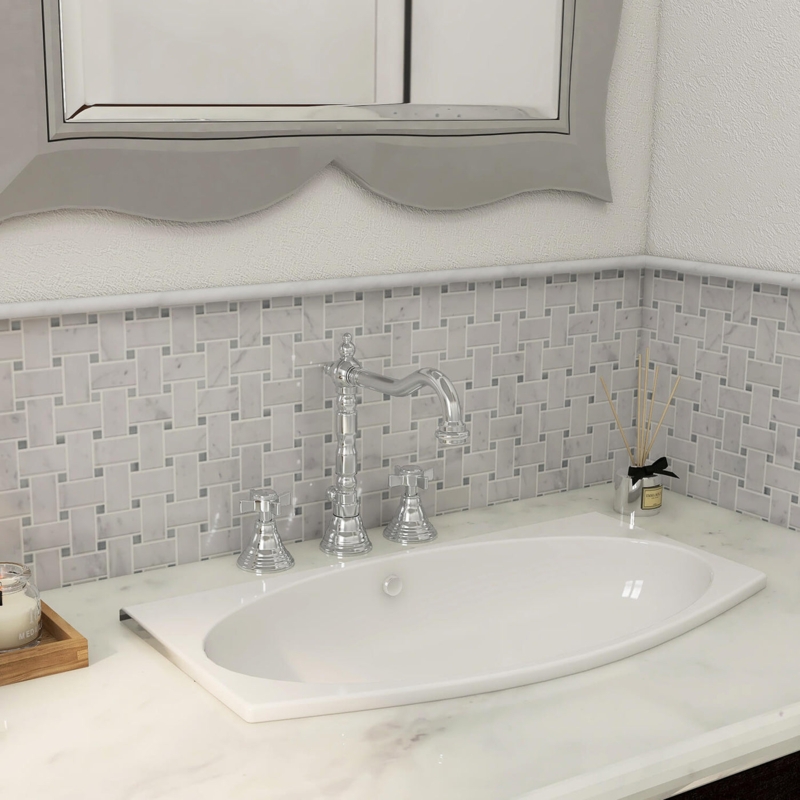White Marble Pencil Liner Tile for Basketweave Mosaic Backsplash