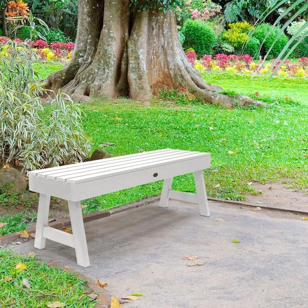 White Outdoor Bench, Armless A-Frame Recycled Plastic Design