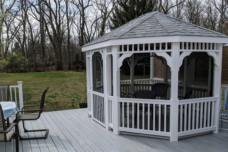 White Outdoor Pavilion Vinyl Frame Arched Braces Traditional