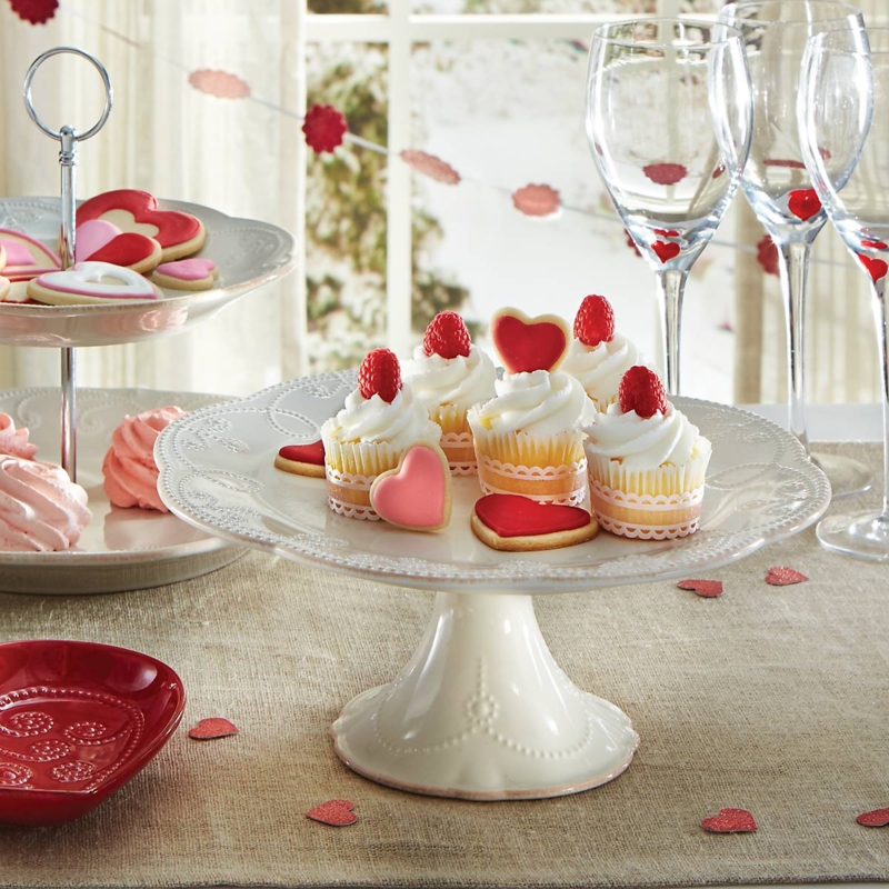 White Scalloped Cake Stand Embossed Beading Traditional Plate