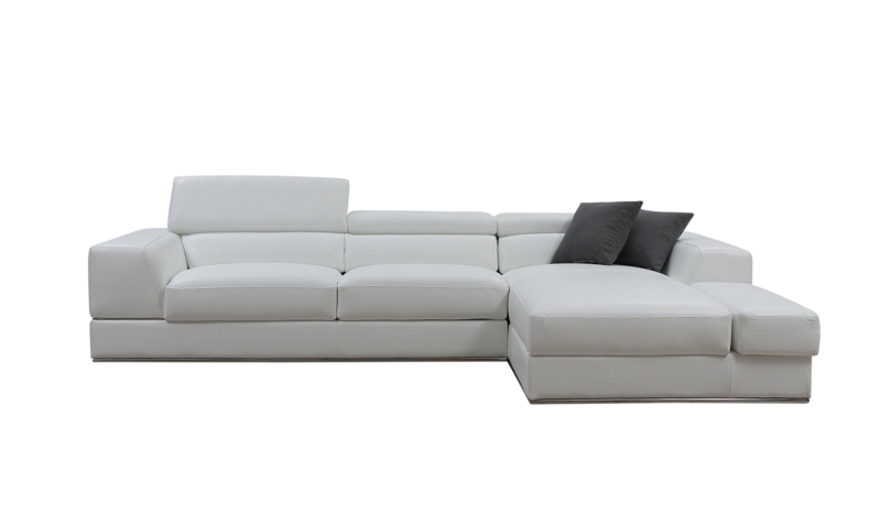 White Sectional Sofa with Right Facing Chaise and Low Profile Base
