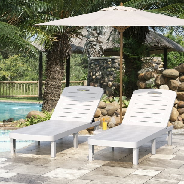 White Slatted Chaise Lounge with Integrated Headrest Handle