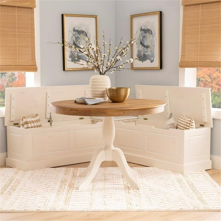 White Storage Nook Set: Backless Bench with Lift-Top Storage